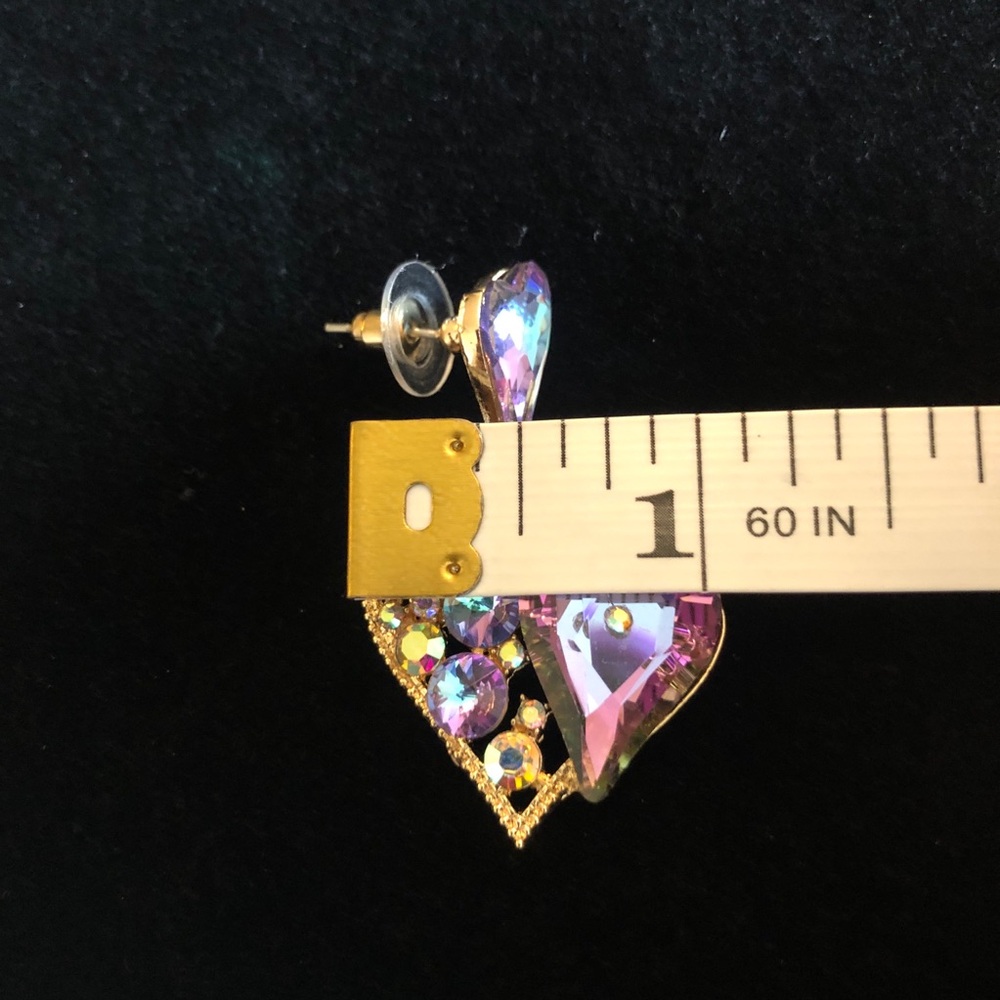 Jewelry - Elegant Heart-Shaped Faux Purple Gemstone and Gold Tone Earrings - Picture 7 of 7